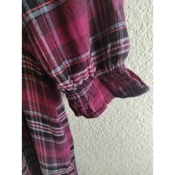 Eileen West Dark Pink Plaid 3/4 Sleeve Lace Ruffle Pockets Flannel Nightgown S - Picture 11 of 16